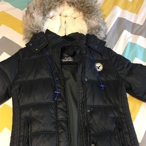 Black American eagle puffer coat
